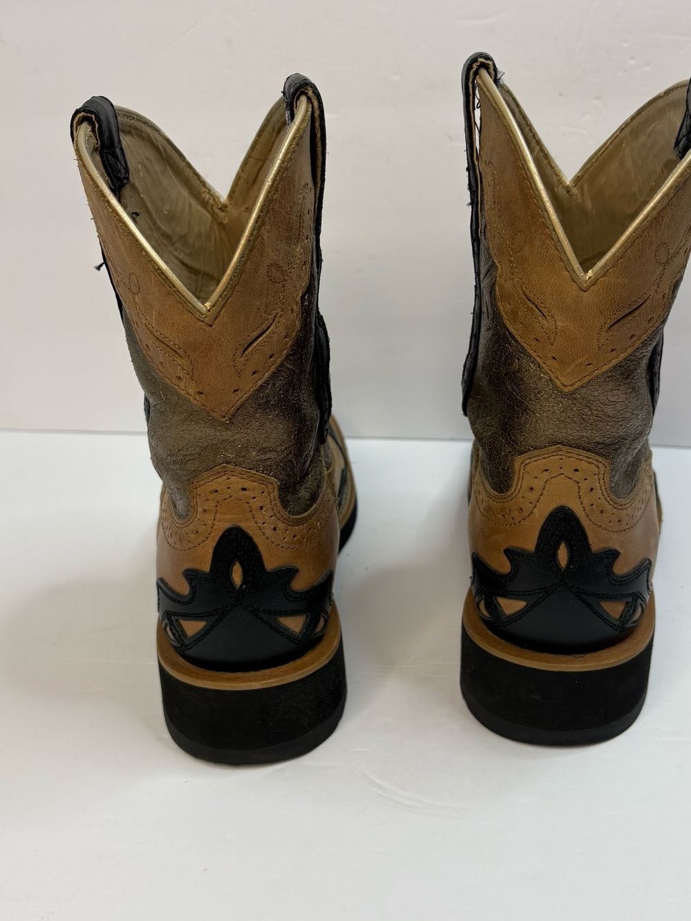 Ariat Fatbaby Western Boots 7B Brown Gold Tooled Leather Black Cowgirl - Picture 5 of 8